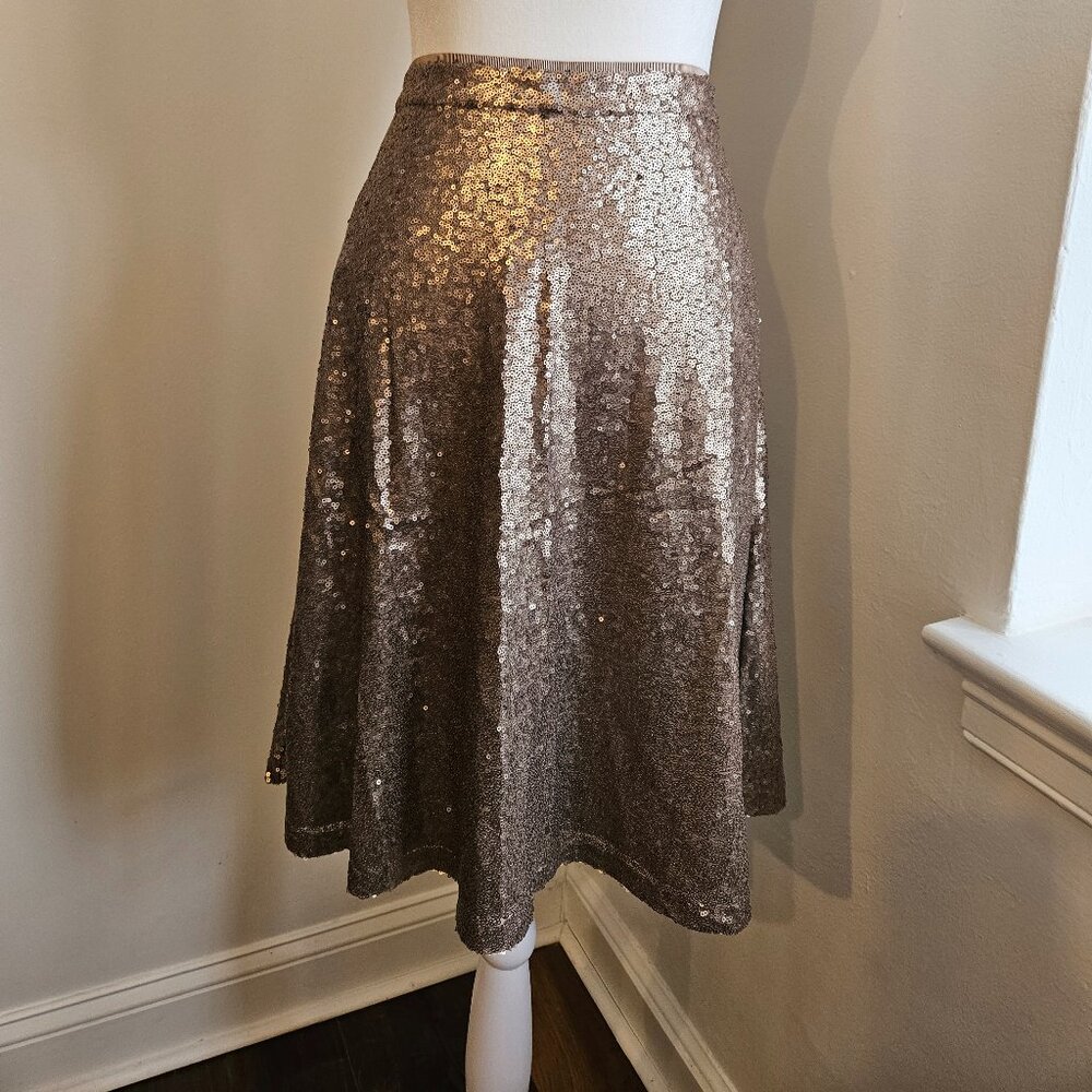 Ann Taylor Gold Sequin A-Line Midi Skirt, Size 4P